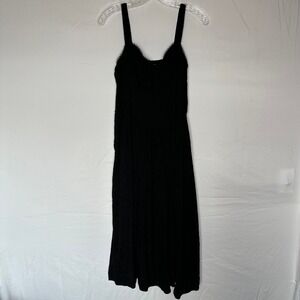 Anthropologie Black Textured Lace Trim Empire Waist Midi Dress Size M